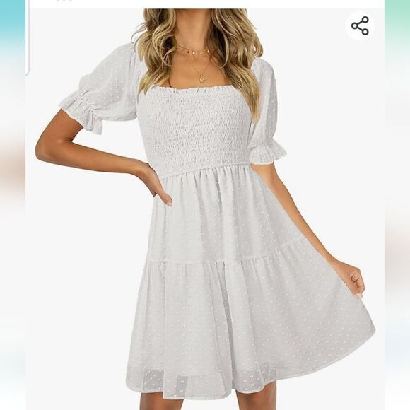 TECREW Womens Square Neck Puff Sleeve Mini Dress Small NWT - Picture 1 of 14